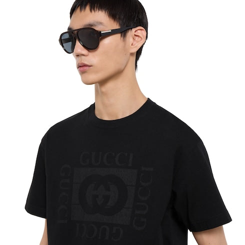 Cotton jersey T-shirt with print - black