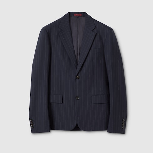 Single-breast pinstripe wool jacket - dark blue and grey