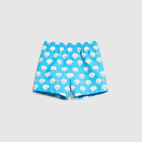 Baby nylon froissè swim shorts - light blue and white
