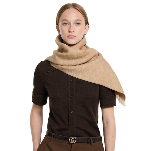 GG wool scarf - beige and ivory