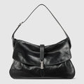 Jackie Flap large crossbody bag - black grainy leather