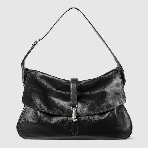 Jackie Flap large crossbody bag - black grainy leather