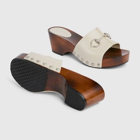 Women's platform clog with Horsebit - ivory leather