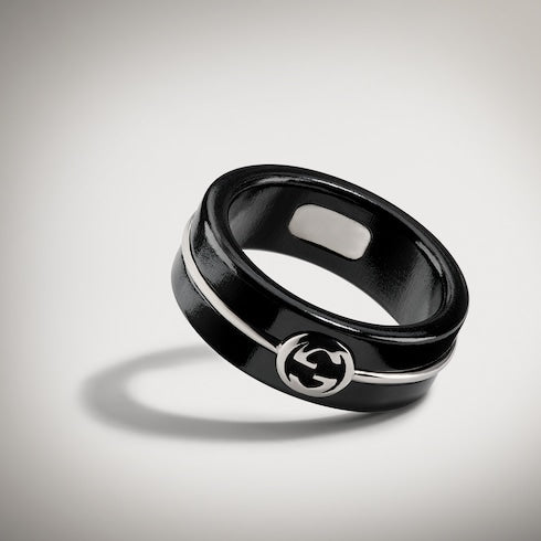 Gucci Interlocking corundum ring - black corundum