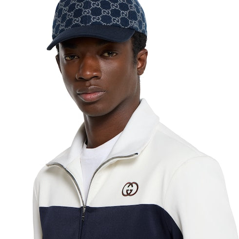 Technical jersey zip jacket - blue and white