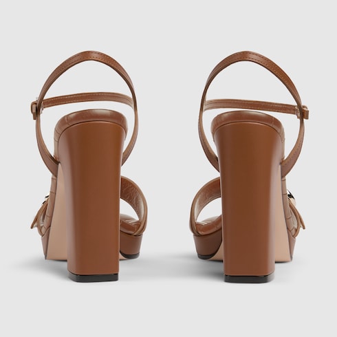 Women's platform sandal with Double G - brown leather