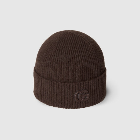 Cashmere hat with patch - dark brown