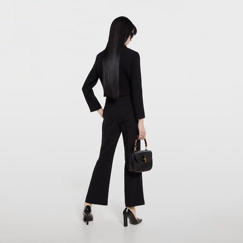 Crêpe wool jacket with Double G button - black