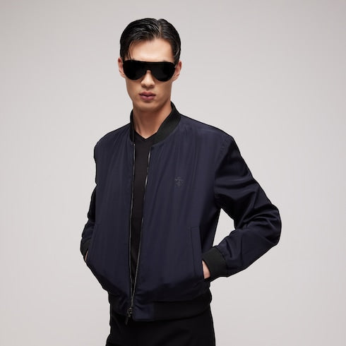 Reversible light silk faille zip jacket - black