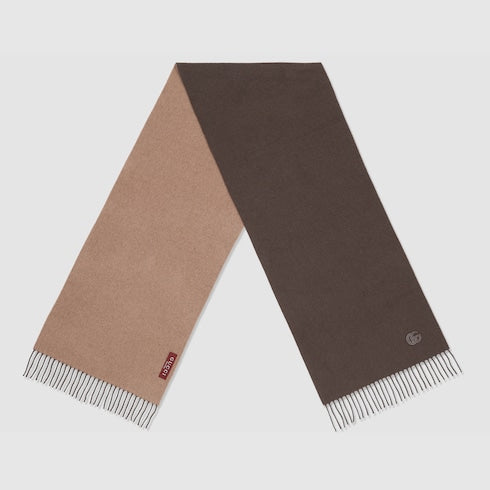 Cashmere scarf with patch - dark brown and beige