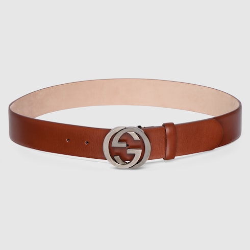 Wide belt with Interlocking G buckle - russet leather