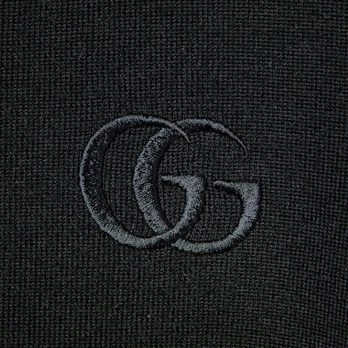 Cashmere silk polo shirt with embroidery - black