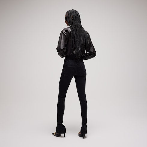 Washed cotton denim skinny pants - black