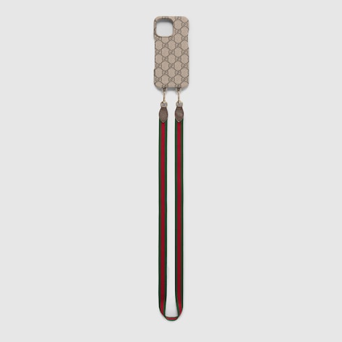 Ophidia lanyard iPhone 16 Pro Max holder - beige and brown GG Supreme