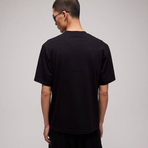 Cotton jersey T-shirt with print - black