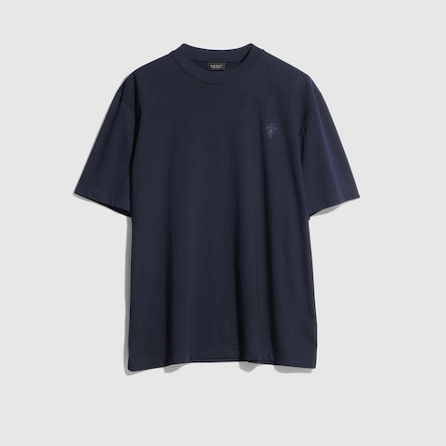 Cotton silk jersey T-shirt with embroidery - dark blue