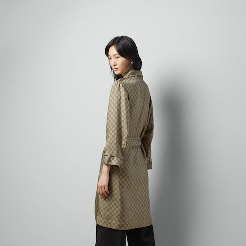 GG Supreme print silk shirt - beige and ebony