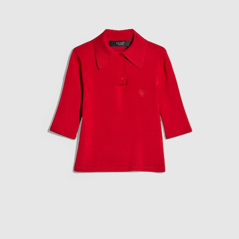 Fine stretch knit silk polo shirt - red