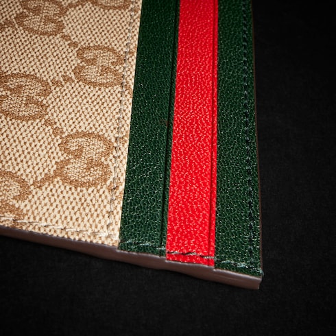 Card case with multicolor slots - sand and brown GG coated canvas