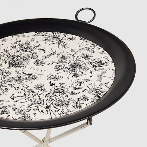 Gucci Flora Sketch print folding table - ivory and black metal