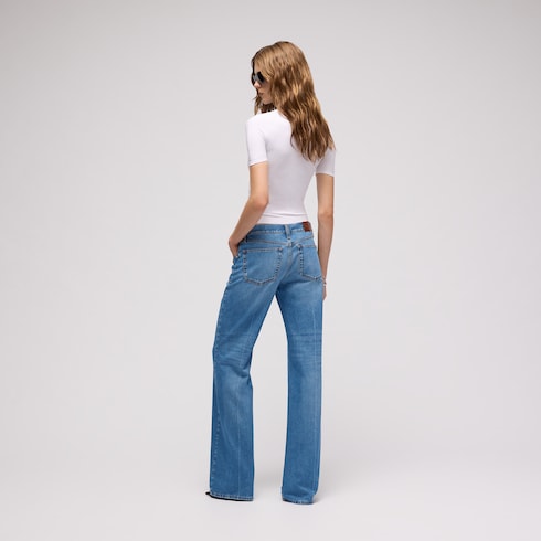 Bootcut cotton denim pants with Horsebit - blue
