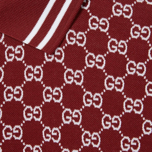 GG cotton piquet jacquard polo shirt - Rosso Ancora red and white
