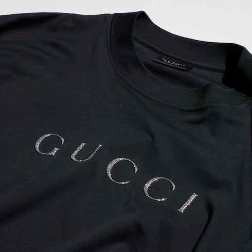 Cotton jersey T-shirt with print - black