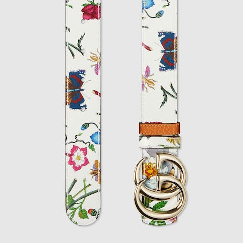 Reversible GG Marmont belt - brown and white leather