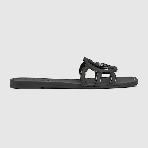 Women's Interlocking G slide sandal - black rubber