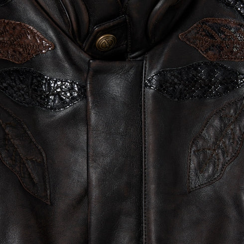 Leather with aged effect bomber jacket - dark brown
