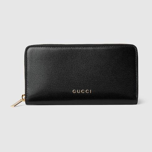Zip around wallet with Gucci lettering - black leather