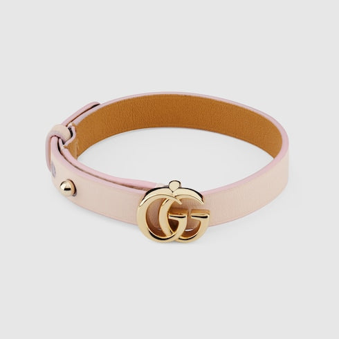 Leather bracelet with Double G - pink leather