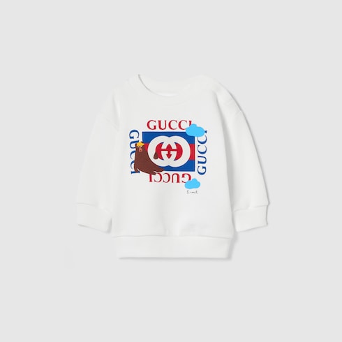Baby cotton sweatshirt with print - white