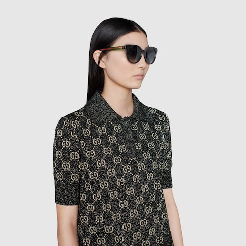 Round-frame sunglasses - black and green acetate