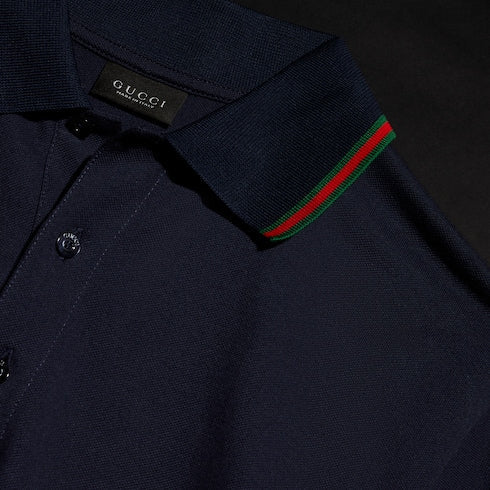Cotton jersey piquet polo shirt - dark blue