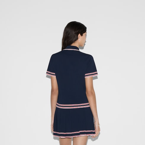 Polo top with striped trim - dark blue
