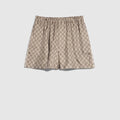 Printed silk twill shorts - beige and dark brown