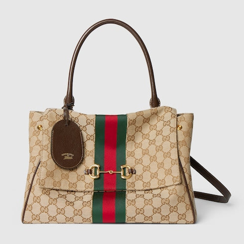 Paparazzo medium top handle bag - sand and brown GG canvas