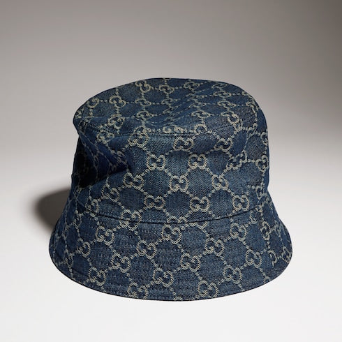 GG cotton denim bucket hat - blue