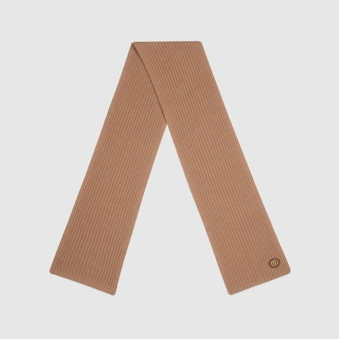 Wool cashmere scarf with Double G - camel