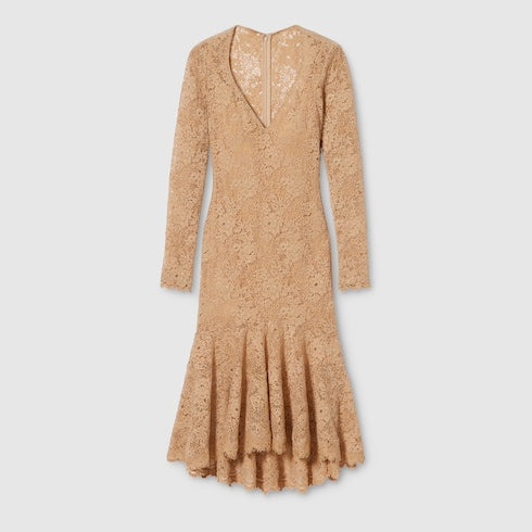 GG flower stretch lace dress - camel