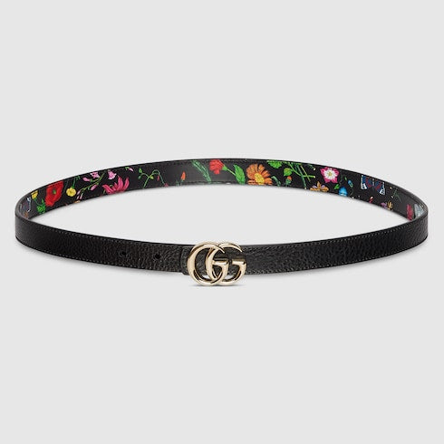 Reversible GG Marmont thin belt - black leather