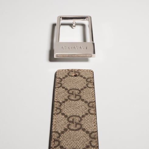 Reversible belt with rectangular buckle - beige GG Supreme and brown leather