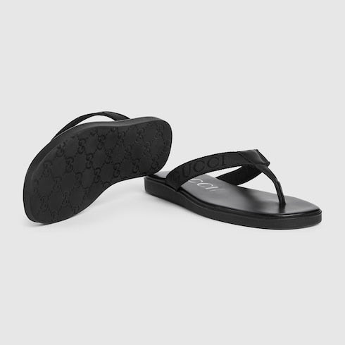 Men's thong with tonal logo - black jacquard fabric