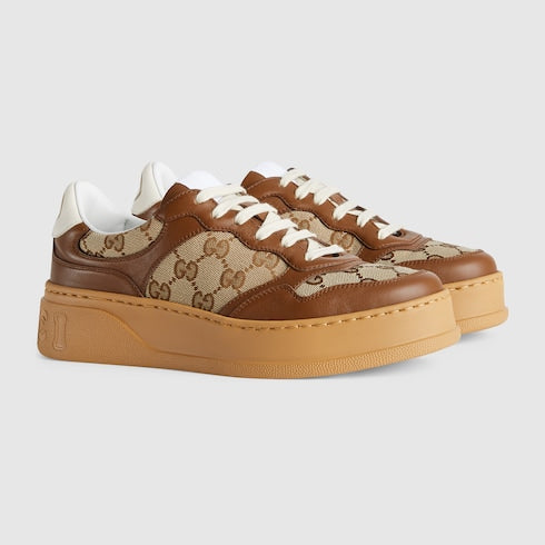 Women's GG sneaker - brown leather and canvas