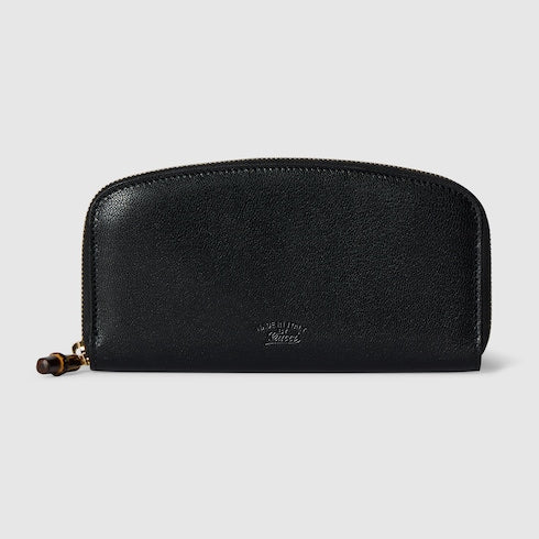 Zip around wallet with bamboo - black leather