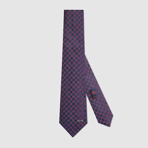 GG silk jacquard tie - dark blue and red