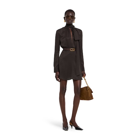Horsebit silk jacquard dress - dark brown
