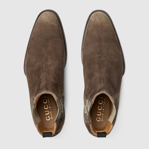 Men's worn-out effect ankle boot - dark brown suede