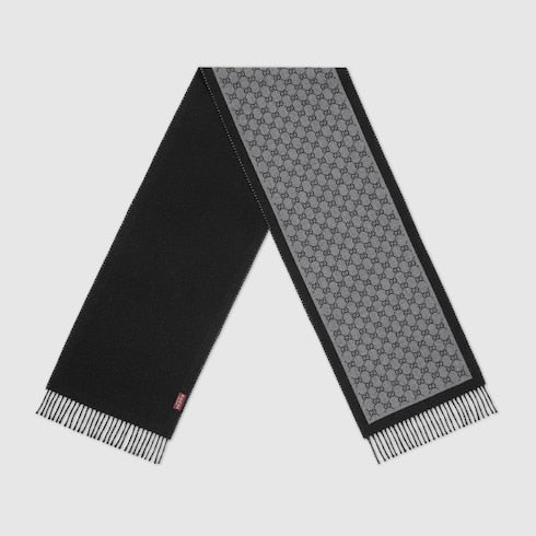 GG wool jacquard scarf - black and grey